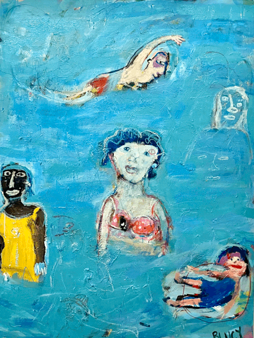 ADULT SWIM  B. Lucy Stevens  Key West, FL  acrylic and mixed media on canvas. 40 x 30 in.