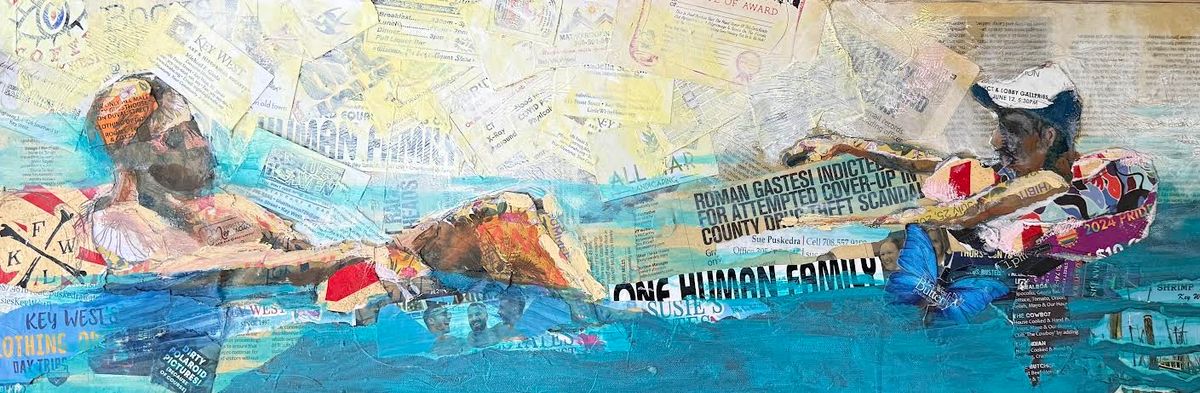 The Pool Between Us   mixed media on   canvas 22 x 36 in.