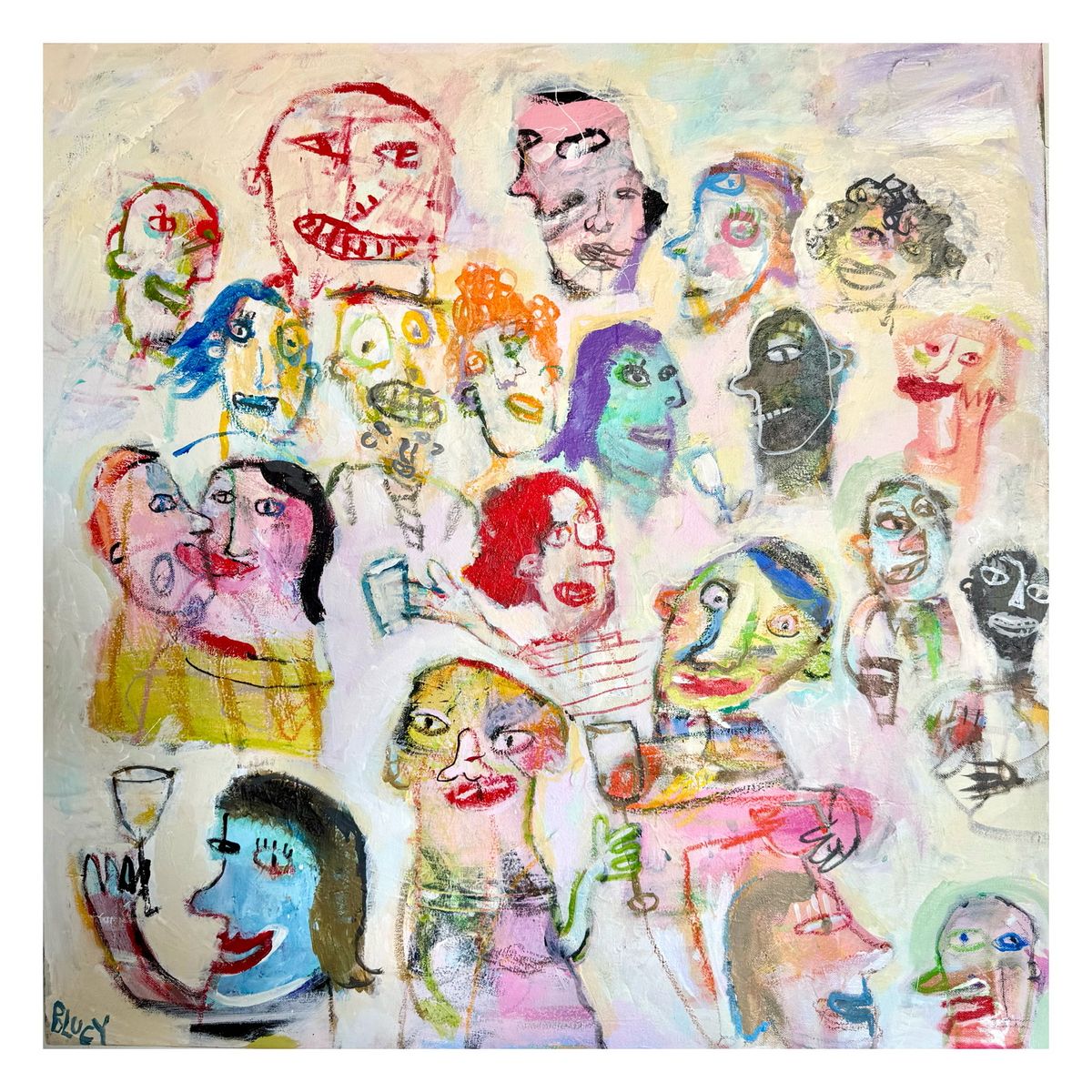 B. Lucy Stevens Cocktail Party acrylic, oil pastel on panel 30 x 30 in. B. Lucy Stevens Cocktail Party acrylic, oil pastel on panel 30 x 30 in.